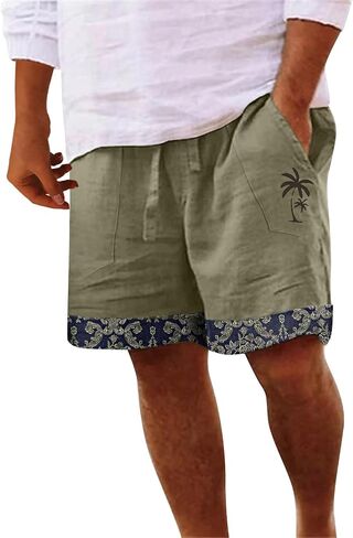 Summer Linen Shorts for Men Casual Drawstring Workout Cotton Gym Shorts Loose Fit Outdoor Beach Yoga Bermuda Short in Saudi Arabia