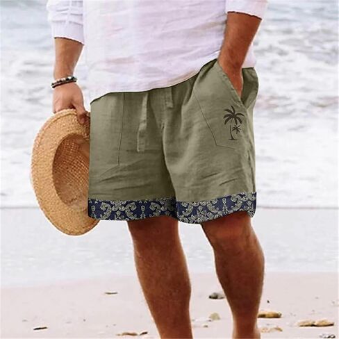 Summer Linen Shorts for Men Casual Drawstring Workout Cotton Gym Shorts Loose Fit Outdoor Beach Yoga Bermuda Short in Saudi Arabia