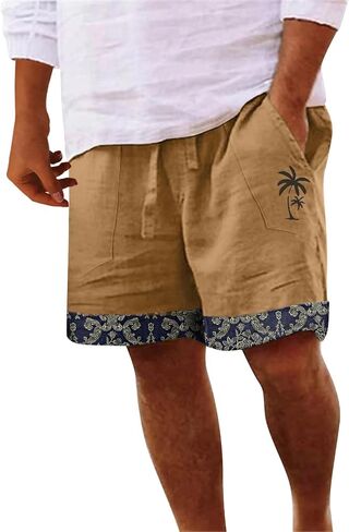 Summer Linen Shorts for Men Casual Drawstring Workout Cotton Gym Shorts Loose Fit Outdoor Beach Yoga Bermuda Short in Saudi Arabia