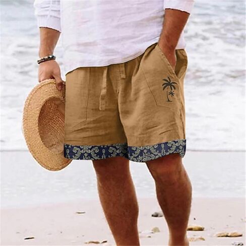 Summer Linen Shorts for Men Casual Drawstring Workout Cotton Gym Shorts Loose Fit Outdoor Beach Yoga Bermuda Short in Saudi Arabia