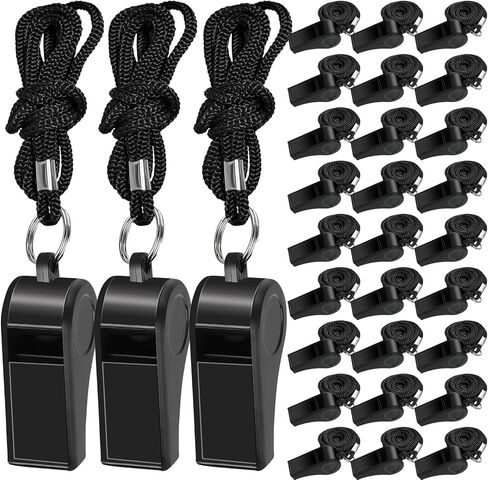 48 Pcs Coach Whistle with Lanyard Lifeguard Whistles Bulk Plastic Sports Loud Referee Whistle for Adults Emergency Teachers Training (Black) in Kuwait