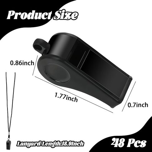 48 Pcs Coach Whistle with Lanyard Lifeguard Whistles Bulk Plastic Sports Loud Referee Whistle for Adults Emergency Teachers Training (Black) in Kuwait