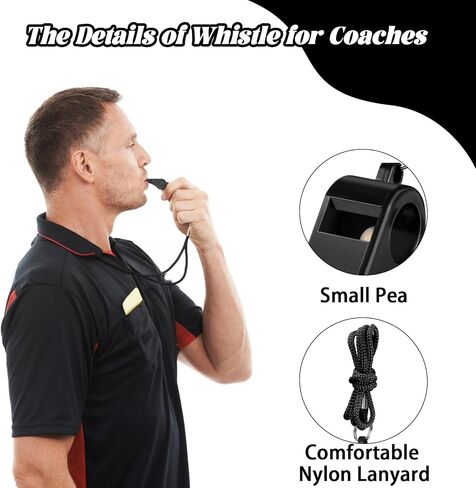 48 Pcs Coach Whistle with Lanyard Lifeguard Whistles Bulk Plastic Sports Loud Referee Whistle for Adults Emergency Teachers Training (Black) in Kuwait