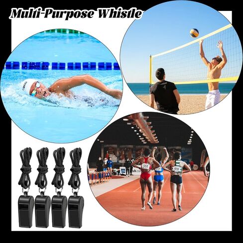 48 Pcs Coach Whistle with Lanyard Lifeguard Whistles Bulk Plastic Sports Loud Referee Whistle for Adults Emergency Teachers Training (Black) in Kuwait