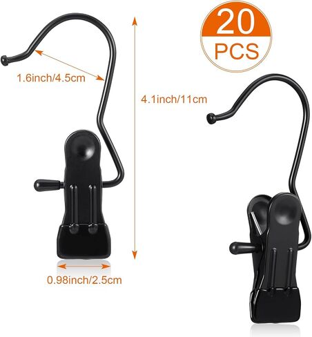 Hotop Boot Hanger Clips for Closet, Laundry Hanging Hooks Heavy Duty Clips Boot Holder Portable Single Hooks Space Saving for Pants Jeans Clothes Hats Tall Towels(Black,20 Pieces) in Saudi Arabia