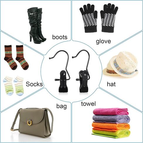 Hotop Boot Hanger Clips for Closet, Laundry Hanging Hooks Heavy Duty Clips Boot Holder Portable Single Hooks Space Saving for Pants Jeans Clothes Hats Tall Towels(Black,20 Pieces) in Saudi Arabia