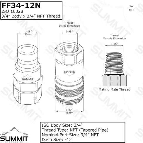3/4 ″ الوجه المسطح عالي التدفق الهيدروليكي سريع التوصيل مقرن ذكر ، 3/4 ″ NPT in Saudi Arabia