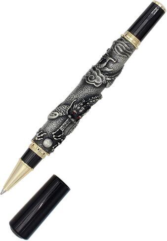 Gullor Antique Rollerball Pen, 3D Lifelike Chinese Dragon Carved, Metal Pen with Gift Box, Antique Copper in Saudi Arabia