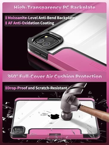 حالة لوحة المفاتيح لـ iPad Pro 11 بوصة (M4 ، 2024) ، قذيفة Cyberpunk شفافة ، لوحة تتبع متعددة اللمسات 360 درجة ، لوحة مفاتيح ذات 7 ألوان ، حامل قلم رصاص ، شحن Type-C ، Core X in Kuwait