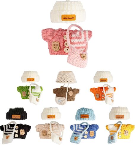 Clothes for 17cm Dolls, Clothes Set for 17cm Doll, Crochet 3 Piece Set Hat Clothes Backpack for Doll, Stylish Adorable Dolls Clothes Accessories (No Doll) (Pink) in Saudi Arabia