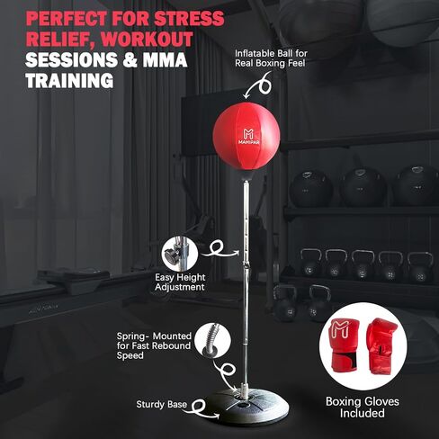 حقيبة اللكم مع Stand for Kickboxing و MMA & Reflex Training - مجموعة ملاكمة للأكياس الثقيلة بذاتها مع حقيبة السرعة والقفازات - ارتفاع قابل للتعديل للبالغين والمراهقين - رائع لأمراض القلب in Saudi Arabia