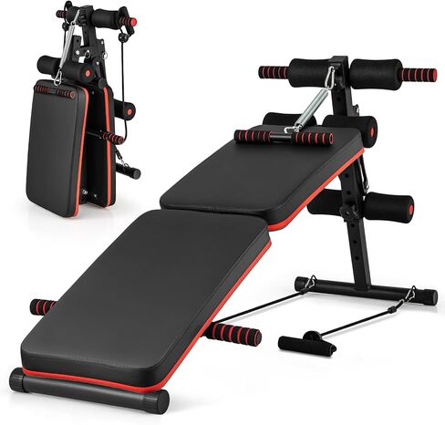 Gymax Sit Up Bench ، 330 رطلاً قابلة للطي مقعد تجريب مع مقبض الربيع ، والحبال المرنة و 4 مستوى قابل للتعديل مستوى ، ومقعد للوزن المنحدر للسيزوب ، و AB Crunch ، و Ength Strength Emorner for Home Gym in Saudi Arabia