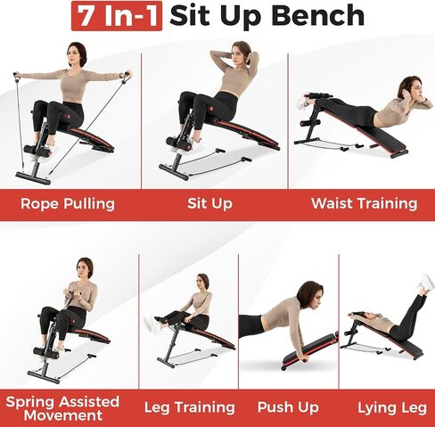 Gymax Sit Up Bench ، 330 رطلاً قابلة للطي مقعد تجريب مع مقبض الربيع ، والحبال المرنة و 4 مستوى قابل للتعديل مستوى ، ومقعد للوزن المنحدر للسيزوب ، و AB Crunch ، و Ength Strength Emorner for Home Gym in Saudi Arabia