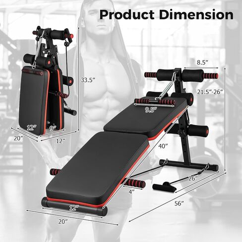 Gymax Sit Up Bench ، 330 رطلاً قابلة للطي مقعد تجريب مع مقبض الربيع ، والحبال المرنة و 4 مستوى قابل للتعديل مستوى ، ومقعد للوزن المنحدر للسيزوب ، و AB Crunch ، و Ength Strength Emorner for Home Gym in Saudi Arabia