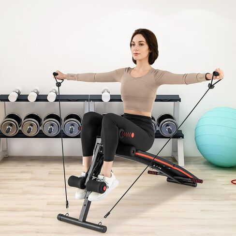 Gymax Sit Up Bench ، 330 رطلاً قابلة للطي مقعد تجريب مع مقبض الربيع ، والحبال المرنة و 4 مستوى قابل للتعديل مستوى ، ومقعد للوزن المنحدر للسيزوب ، و AB Crunch ، و Ength Strength Emorner for Home Gym in Saudi Arabia