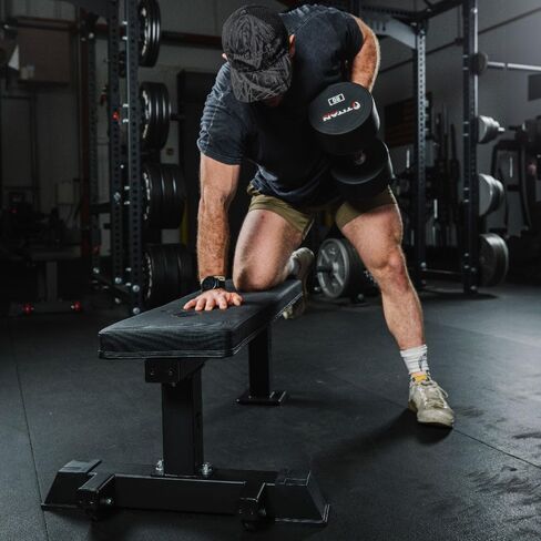 Titan Fitness Elite Series Single Post Flat Bench, 2.5" Thick HeftyGrip Vinyl Pad, Rated 1,000 LB, Dedicated Home Gym Competition Weightlifting & Strength Training Utility Bench in Saudi Arabia