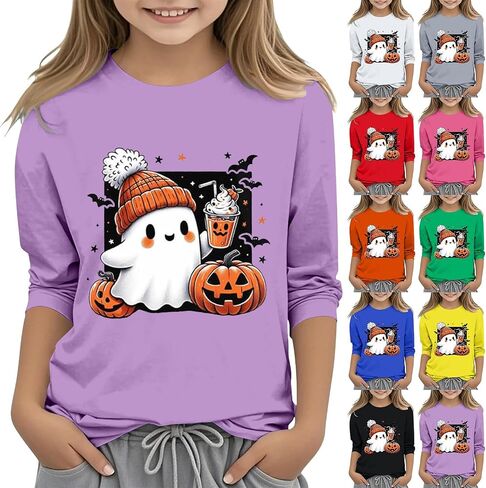 قمصان الهالوين باليقطين للمراهقين الفتيات مضحكة شبح الرسوم البيانية Crewneck 3/4 Tees Tees لطيف عطلة حفلة الصيف in Saudi Arabia
