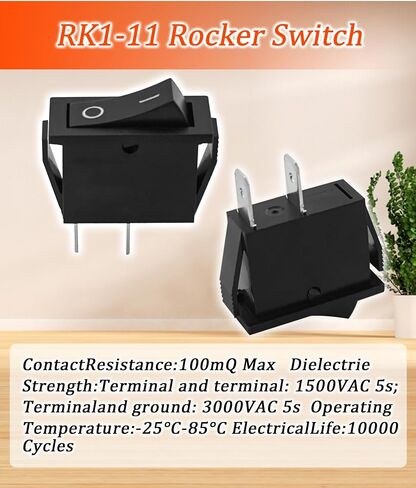 2pcs RK1-11 Rocker Switch يناسب لسيارات السفن معدات اللياقة البدنية المعدات المنزلية ، 16A 125/250VAC 2 PINS 2 وظائف in Saudi Arabia