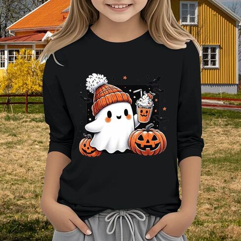 قمصان الهالوين باليقطين للمراهقين الفتيات مضحكة شبح الرسوم البيانية Crewneck 3/4 Tees Tees لطيف عطلة حفلة الصيف in Saudi Arabia