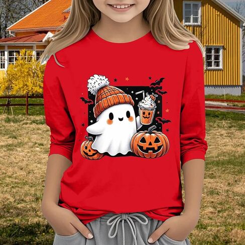 قمصان الهالوين باليقطين للمراهقين الفتيات مضحكة شبح الرسوم البيانية Crewneck 3/4 Tees Tees لطيف عطلة حفلة الصيف in Saudi Arabia