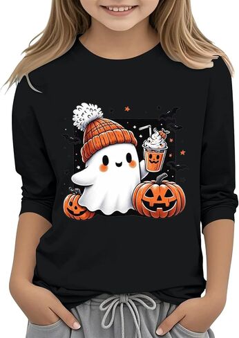قمصان الهالوين باليقطين للمراهقين الفتيات مضحكة شبح الرسوم البيانية Crewneck 3/4 Tees Tees لطيف عطلة حفلة الصيف in Saudi Arabia