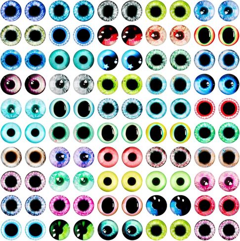 100PCS 8mm Glass Dragon Eyes Assorted Colors Glass Cabochon Dome Half Round Cat Bird Dragon Fake Glass Monster Eyes for Crochet Animals Polymer Clay Sculptures Jewelry Doll Making Props Gift in Kuwait