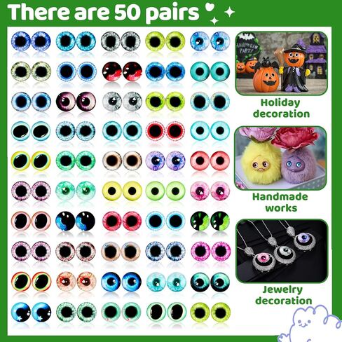 100PCS 8mm Glass Dragon Eyes Assorted Colors Glass Cabochon Dome Half Round Cat Bird Dragon Fake Glass Monster Eyes for Crochet Animals Polymer Clay Sculptures Jewelry Doll Making Props Gift in Kuwait