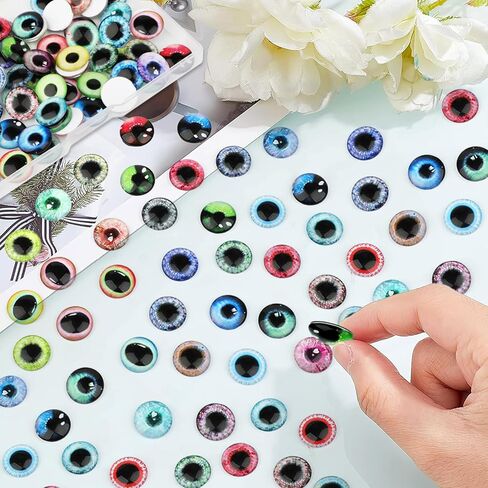 100PCS 8mm Glass Dragon Eyes Assorted Colors Glass Cabochon Dome Half Round Cat Bird Dragon Fake Glass Monster Eyes for Crochet Animals Polymer Clay Sculptures Jewelry Doll Making Props Gift in Kuwait