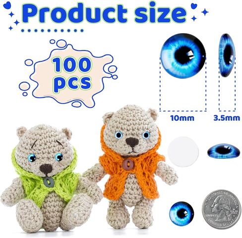 100PCS 8mm Glass Dragon Eyes Assorted Colors Glass Cabochon Dome Half Round Cat Bird Dragon Fake Glass Monster Eyes for Crochet Animals Polymer Clay Sculptures Jewelry Doll Making Props Gift in Kuwait