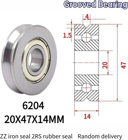 10pcs تقويم عجلة مختلطة على خط مع الأخدود المحمل V 6204 20x47x14mm بكرة U نوع الأخدود (V6204-4-1.5) in Kuwait