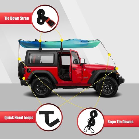 FORWODE Soft Roof Rack Pads, Universal Roof Rack Fit on Cross Bars for Kayak Surfboard SUP Canoe Include 2 Tie Down Straps, 2 Tie Down Rope, 2 Quick Loop Strap and Storage Bag (Black) in Saudi Arabia