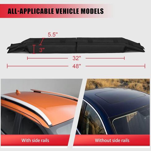 FORWODE Soft Roof Rack Pads, Universal Roof Rack Fit on Cross Bars for Kayak Surfboard SUP Canoe Include 2 Tie Down Straps, 2 Tie Down Rope, 2 Quick Loop Strap and Storage Bag (Black) in Saudi Arabia