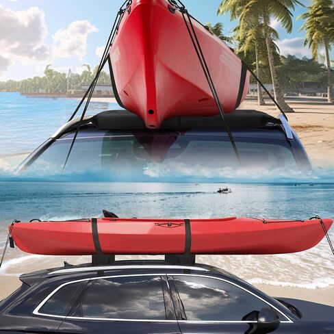 FORWODE Soft Roof Rack Pads, Universal Roof Rack Fit on Cross Bars for Kayak Surfboard SUP Canoe Include 2 Tie Down Straps, 2 Tie Down Rope, 2 Quick Loop Strap and Storage Bag (Black) in Saudi Arabia