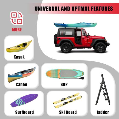 FORWODE Soft Roof Rack Pads, Universal Roof Rack Fit on Cross Bars for Kayak Surfboard SUP Canoe Include 2 Tie Down Straps, 2 Tie Down Rope, 2 Quick Loop Strap and Storage Bag (Black) in Saudi Arabia