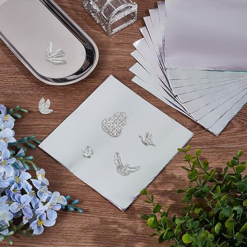AHALHMAKER 100 SHOETS الألومنيوم المعدنية الحرف المعدنية DIY لفة رقائق الرقائق 0.07 مم السميكة من الصفيح صفائح لفة لفة لفة لصياغة فنية النقش والنقش (6 بوصة × 6 بوصة ، والفضة) in Kuwait