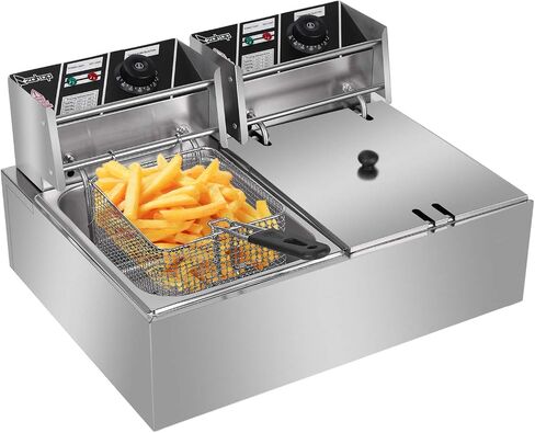 EH102V 24.9QT الفولاذ المقاوم للصدأ الصلب المزدوج الدبابة Deep Fryer 3400W مع مؤقت وحنفية - الخدمة الثقيلة للمطاعم ، والاستخدام المنزلي (سلة 2X8L ، ونظام تصريف الزيت) in Saudi Arabia