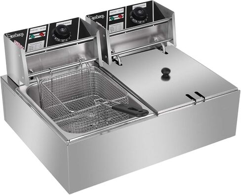 EH102V 24.9QT الفولاذ المقاوم للصدأ الصلب المزدوج الدبابة Deep Fryer 3400W مع مؤقت وحنفية - الخدمة الثقيلة للمطاعم ، والاستخدام المنزلي (سلة 2X8L ، ونظام تصريف الزيت) in Saudi Arabia