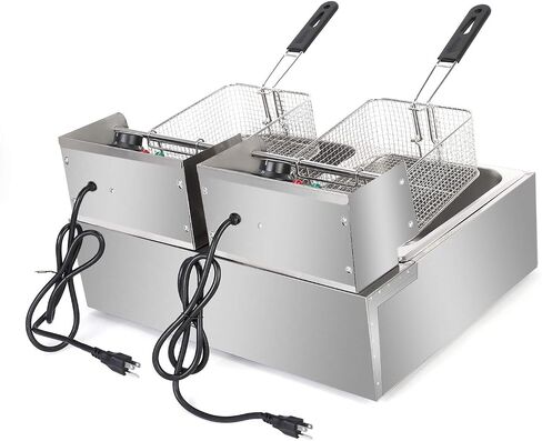 EH102V 24.9QT الفولاذ المقاوم للصدأ الصلب المزدوج الدبابة Deep Fryer 3400W مع مؤقت وحنفية - الخدمة الثقيلة للمطاعم ، والاستخدام المنزلي (سلة 2X8L ، ونظام تصريف الزيت) in Saudi Arabia