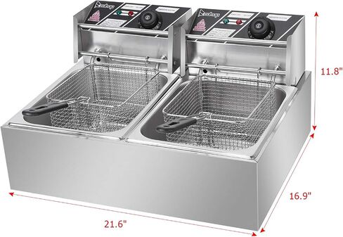 EH102V 24.9QT الفولاذ المقاوم للصدأ الصلب المزدوج الدبابة Deep Fryer 3400W مع مؤقت وحنفية - الخدمة الثقيلة للمطاعم ، والاستخدام المنزلي (سلة 2X8L ، ونظام تصريف الزيت) in Saudi Arabia