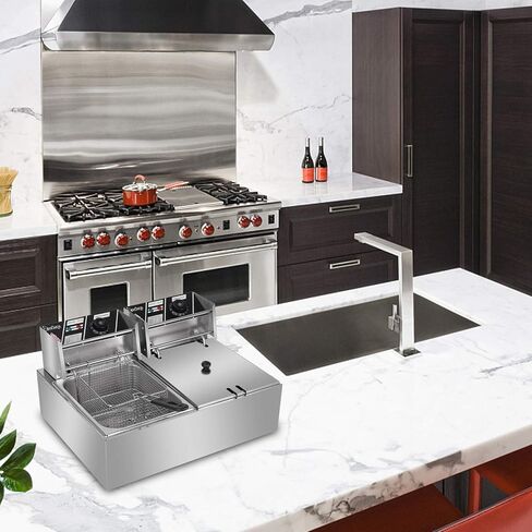 EH102V 24.9QT الفولاذ المقاوم للصدأ الصلب المزدوج الدبابة Deep Fryer 3400W مع مؤقت وحنفية - الخدمة الثقيلة للمطاعم ، والاستخدام المنزلي (سلة 2X8L ، ونظام تصريف الزيت) in Saudi Arabia