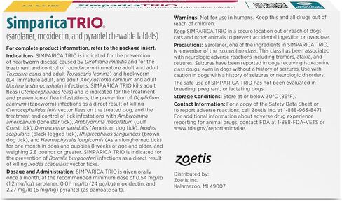 Simparica Trio (sarolaner, moxidectin, and pyrantel chewable Tablets) Chewables for Dogs, 48 mg/tab, 44.1-88 lbs, (Green), 6 Tablets in Saudi Arabia