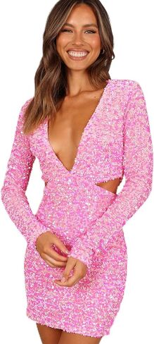 Petal & Pup Women's Kelly Long Sleeve Sequin Mini Dress in Saudi Arabia