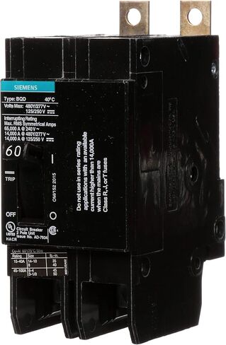 Siemens BQD260 60-Amp Double Pole 480Y/277V AC - 125/250V DC 14KAIC Bolt in Breaker in Saudi Arabia