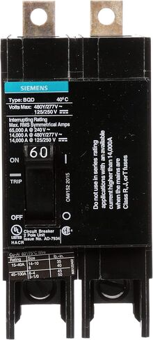 Siemens BQD260 60-Amp Double Pole 480Y/277V AC - 125/250V DC 14KAIC Bolt in Breaker in Saudi Arabia