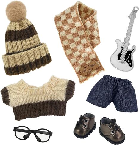 17 سم ملابس دمية 6 أجهزة كمبيوتر ملحقات ملحقات أحذية بنية سروال سروال قبعة كروشيه ملابس لفيلم المفاتيح ، لا دمية (بنية) in Kuwait