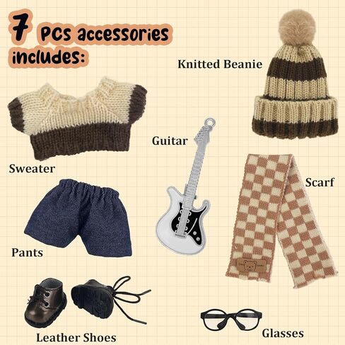 17 سم ملابس دمية 6 أجهزة كمبيوتر ملحقات ملحقات أحذية بنية سروال سروال قبعة كروشيه ملابس لفيلم المفاتيح ، لا دمية (بنية) in Kuwait