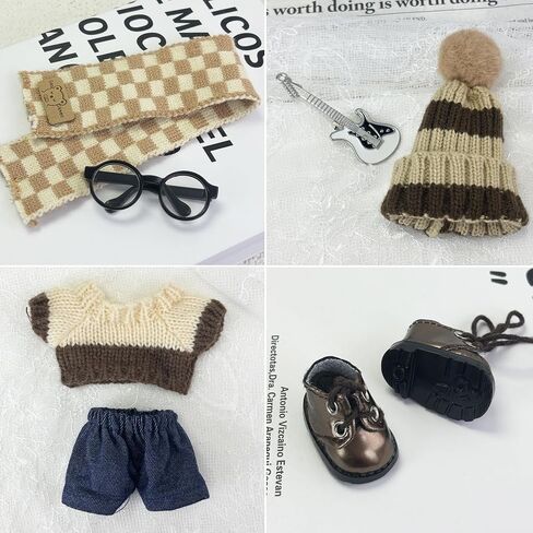 17 سم ملابس دمية 6 أجهزة كمبيوتر ملحقات ملحقات أحذية بنية سروال سروال قبعة كروشيه ملابس لفيلم المفاتيح ، لا دمية (بنية) in Kuwait