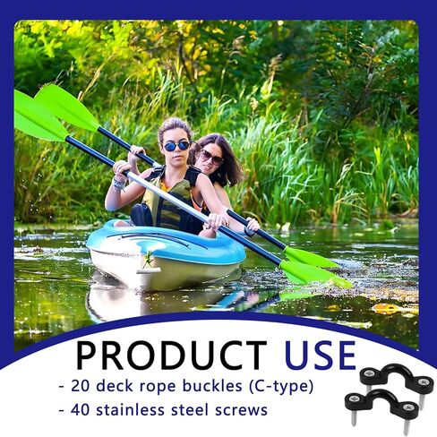 20 Pack Kayak Pad Eye Kit, Nylon Bungee Deck Loops with 40 Stainless Steel Screws, Tie Down Pad Eyes for Kayaks, Canoes, Boats, Deck Rigging, Paddle Holders & Marine Accessories in Saudi Arabia