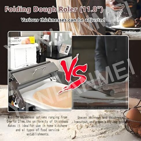 Folding Manual Dough Sheeter for Bakery & Pizza - Adjustable Stainless Steel Rolling Pin 0-25mm Thickness, Ideal for Croissants - Commercial & Home Use, Model 300 in Kuwait
