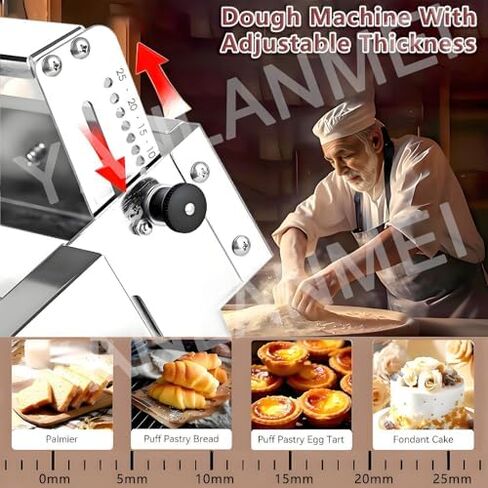 Folding Manual Dough Sheeter for Bakery & Pizza - Adjustable Stainless Steel Rolling Pin 0-25mm Thickness, Ideal for Croissants - Commercial & Home Use, Model 300 in Kuwait